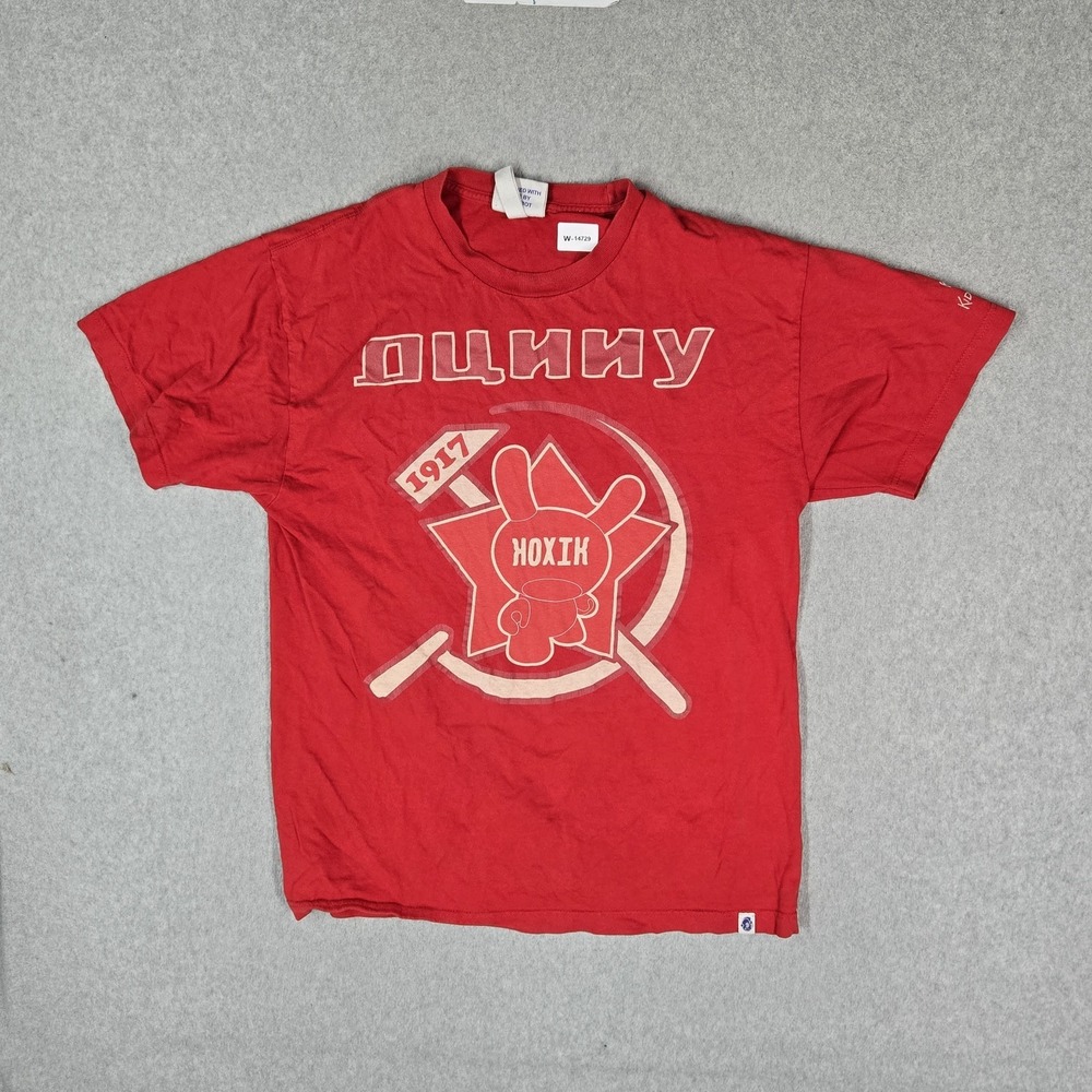 Kidrobot Men Shirt L Red Frank Kozik Graphic Print Short Sleeve Crew Neck Tee
